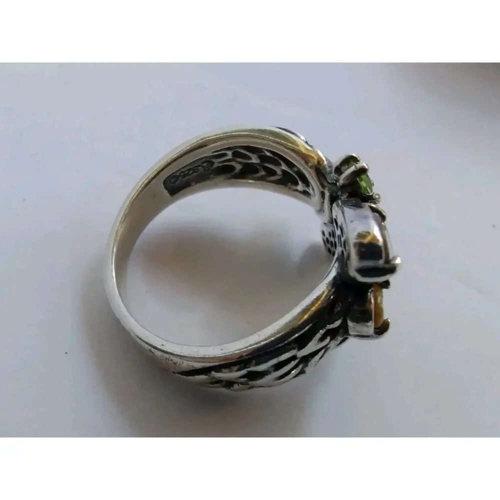 Carolyn Pollack NEW Sterling Silver Abalone Amethyst & Peridot Dragonfly Ring 8
